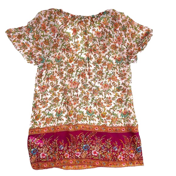 Lucky Brand NWT Sz XS Floral Border Blouse Sheer Multicolor Short Sleeve Top - Picture 2 of 9